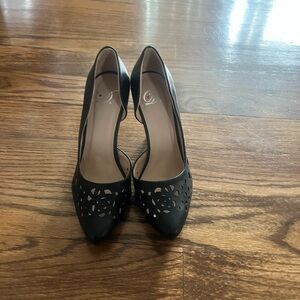 Delicious Black Laser-Cut Pointed Toe Heels